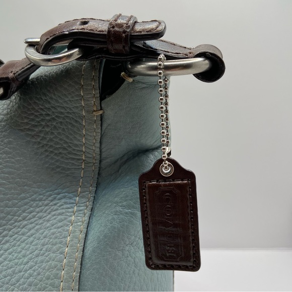 Coach Pebbled Leather Blue Hobo Shoulder Bag Turnlock - Picture 9 of 16